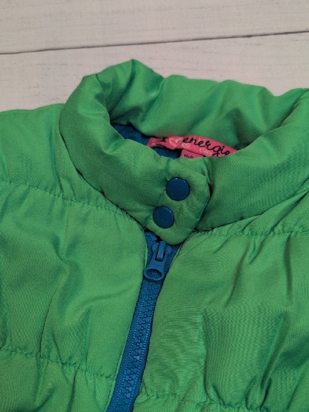 Green Puffer Vest with Blue Zip - Picture 2 of 4